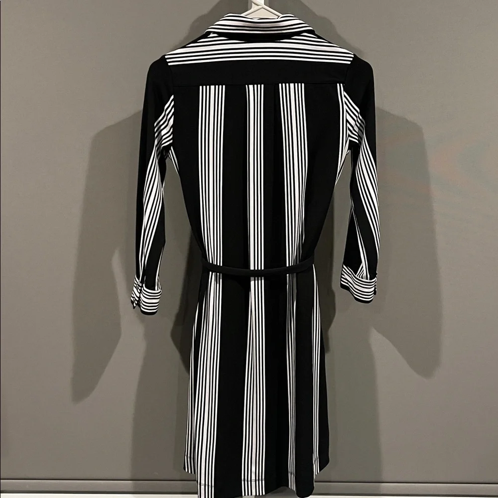 B&W Belted Shirt Dress with Pockets - Picture 8 of 8